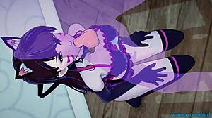 Hot D.Va kitten dances and seeks milk in anime cosplay 😈