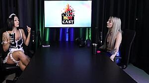 beautiful brazilian swinger flashes in lingerie, feeling excited for group anal sex with dwarf actor.