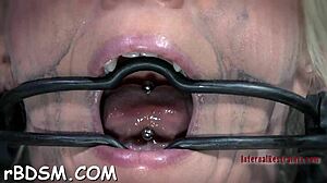 Blonde Darling Bound in Bondage Masturbates with Dildo and Toys in Hardcore BDSM Scene