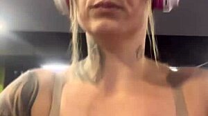sweaty gym slut trains in bra, dripping with desire