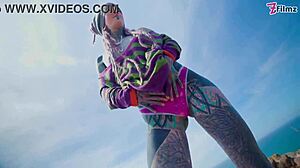 Does this tattooed girl with pierced pussy get anal outdoors?