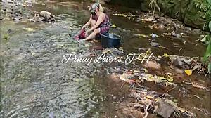 cute asian girl in public scandal at the creek