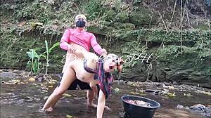 cute asian girl in public scandal at the creek