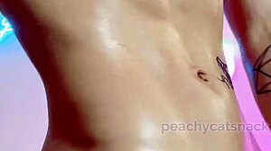 petite asian muscle girl oils tight body and tiny feet