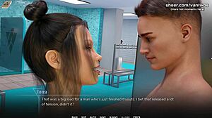 Rintava nuori tyttö julkisessa yliopistosuihkussa pelissä