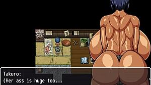 Tanned girl Natsuki in hentai game ep 7, all men desire her and jerk off