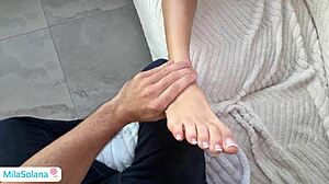 Step sister delivers epic footjob and gets drilled in ripped yoga pants