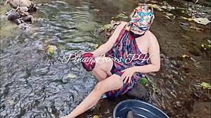 cute asian girl in public scandal at the creek