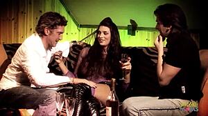 horny brunette milf fucks two poker players after sucking their big dicks