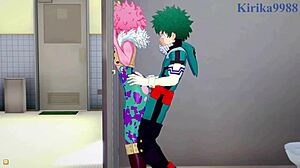 mina ashido, momo yaoyorozu, izuku midoriya in intense creampie sex hentai