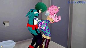 mina ashido, momo yaoyorozu, izuku midoriya in intense creampie sex hentai