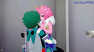 mina ashido, momo yaoyorozu, izuku midoriya in intense creampie sex hentai