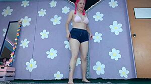 cute milf flashes pierced nipples in bikini yoga