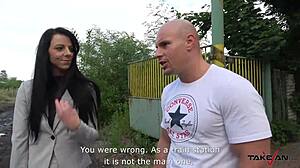 yo, watch this brunette take cock in her ass in pickup van