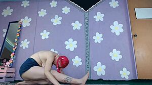 cute milf flashes pierced nipples in bikini yoga