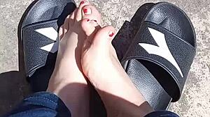 Feet basking in the sun before pedicure