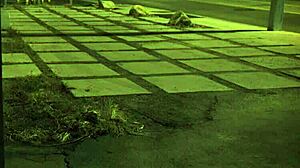 Stranded teen takes a rough pounding in the open air.