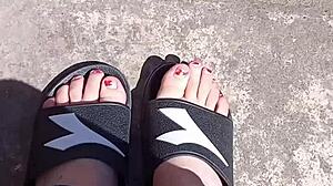 Feet basking in the sun before pedicure