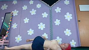 cute milf flashes pierced nipples in bikini yoga
