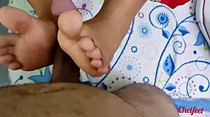 Girlfriend Seduces With Shoes And Red Socks For Footjob Cumshot