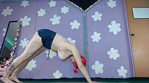 cute milf flashes pierced nipples in bikini yoga