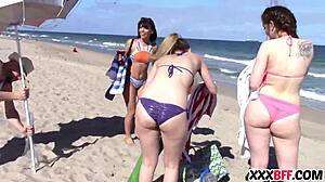 Amici in vacanza di primavera condividono un cazzo in divertimento di gruppo selvaggio con azione bisessuale teen