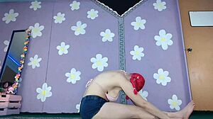 cute milf flashes pierced nipples in bikini yoga