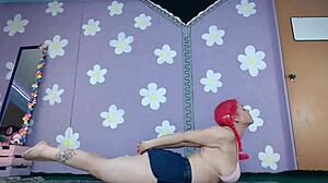 cute milf flashes pierced nipples in bikini yoga