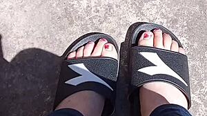 Feet basking in the sun before pedicure