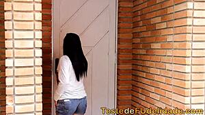 European Brunette with Big Tits Gets Blowjob from Brazilian Gardener