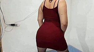 POV Bubble Butt Amateur in Red Dress and Stockings Banged Hard