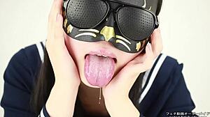 japanese tongue spit fetish gets wild and messy