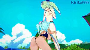 Saint-Germain and Cagliostro in lesbian futanari sex - Symphogear hentai.