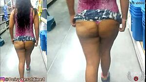 Latina flashing big ass at mall while masturbating