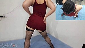 POV Bubble Butt Amateur in Red Dress and Stockings Banged Hard