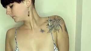 Hey, big tits brunette babe cleans house with downblouse on!