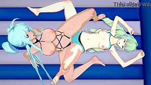 Saint-Germain and Cagliostro in lesbian futanari sex - Symphogear hentai.