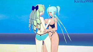 Saint-Germain and Cagliostro in lesbian futanari sex - Symphogear hentai.