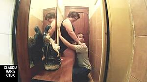 the story of fucking the fat amateur between walls with cumshot