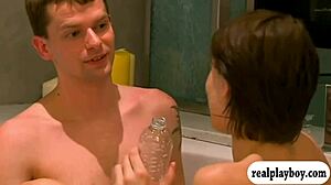 two interracial swinger couples dive into oral pleasures and group fucking during a steamy foursome orgy in the pool bathtub.