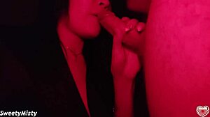 Sexy Brunette Gives Passionate Blowjob After Night Club, Ends With Cumshot