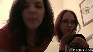 two teen lesbians in the bedroom play with a camera for dagfs