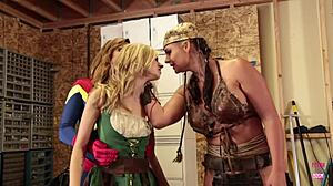 Three superhero gay girls kiss and devour tight wet holes