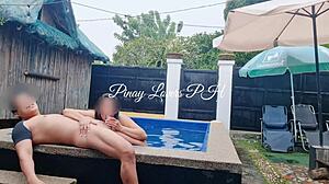 I made my horny Asian wife squirt in public pool!