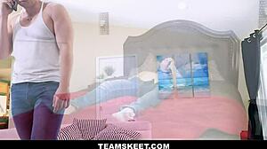 Petite Lulu Chu spies on big stepbrother Michael Swayze in onesie at home.