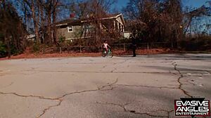 Evasive angles girl with piercings and bubble butt catches tattooed thug's eye. He takes her home, she sucks his dick, then he plunges into her ass and cums on her chest