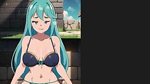 Aqua's standing sex leads to creampie in hentai game