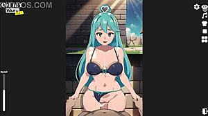 Aqua's standing sex leads to creampie in hentai game