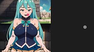 Aqua's standing sex leads to creampie in hentai game