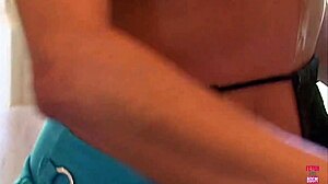 Cum sprays on stunning brunette's face after intense anal